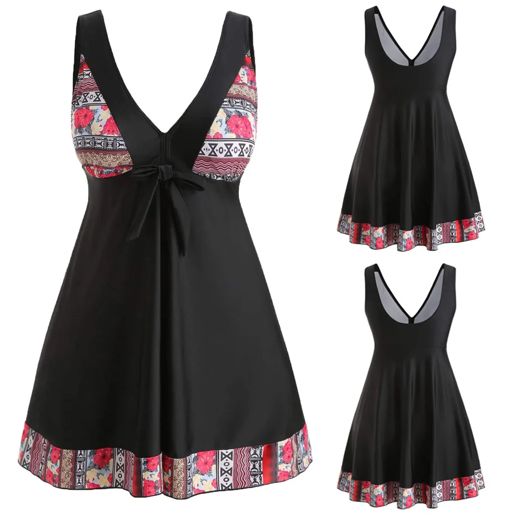 Женские Купальники с подкладкой искусственный цветочный принт бант юбка танкини