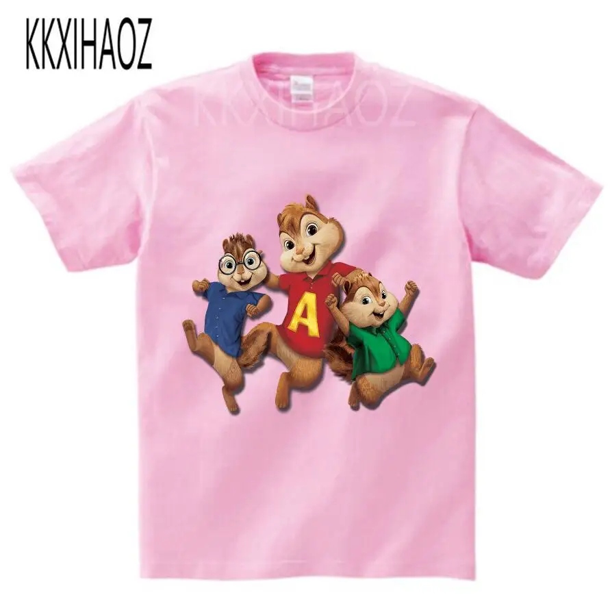 pink childreT-shirt Куртки «Элвин и Бурундук», красная хлопковая футболка, коллекция года, Детская летняя одежда с короткими рукавами, одежда для мальчиков и девочек NN - Цвет: pink childreT-shirt