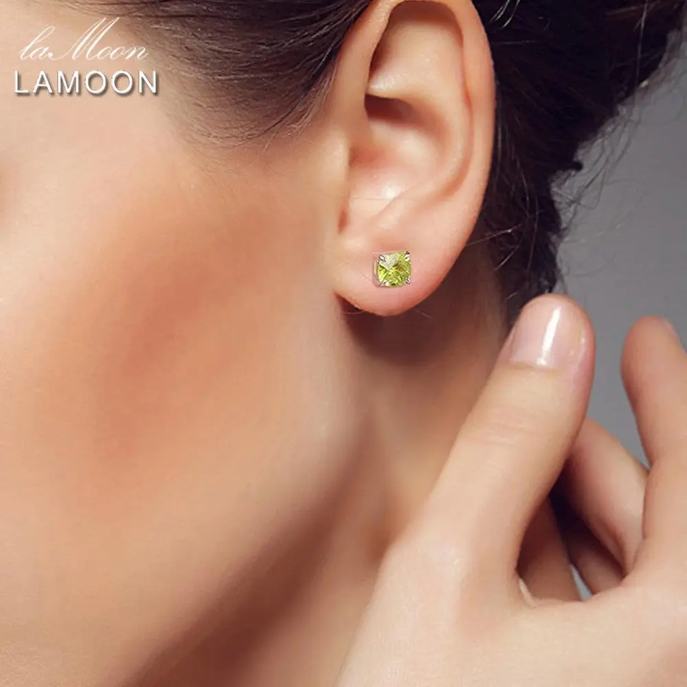 Luoon 6 мм 2.2ct натуральный Перидот 925 пробы серебряные ювелирные изделия простые серьги-гвоздики S925 для женщин LMEI004