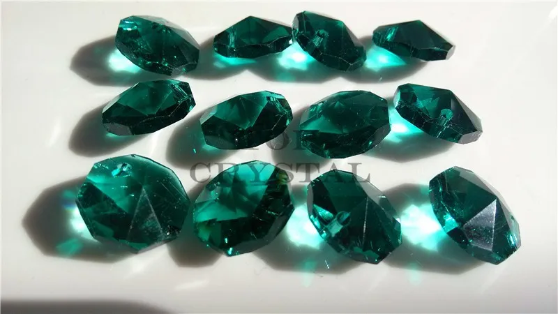 

100Pcs 14MM Emerald Crystal Glass Octagon Beads In 1 Hole/2Holes Freeshipping