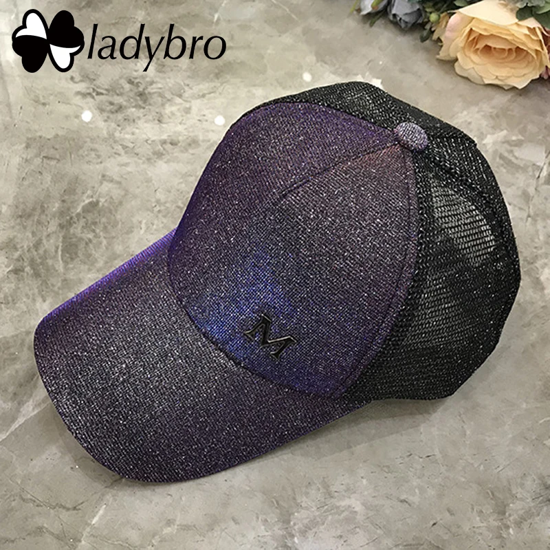 Ladybro открытый сияющий Кепки Для женщин Женская бейсбольная кепка с буквой М Лето