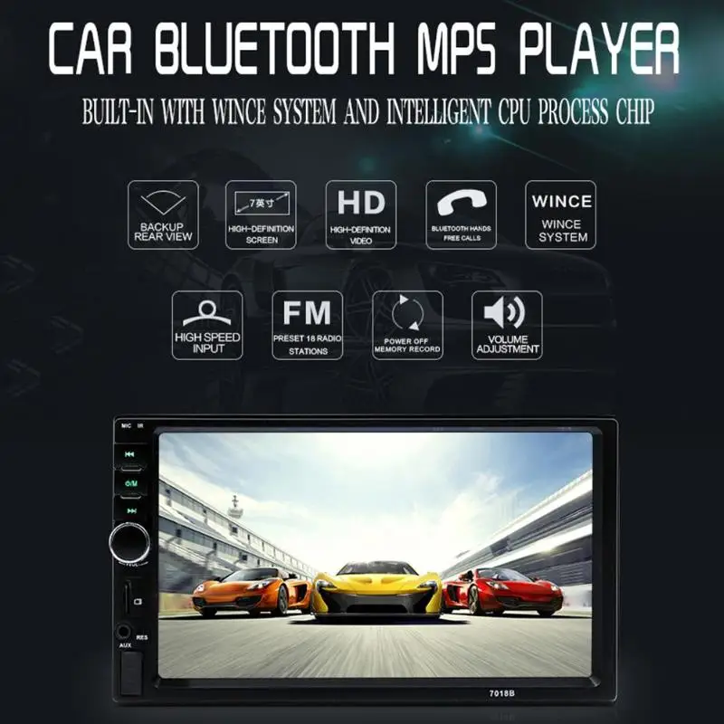 7 дюймов сенсорный экран Экран Bluetooth стерео MP5 плеер FM Радио USB AUX w/ 8LED Камера