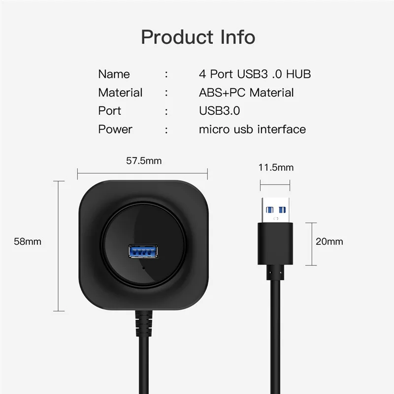 Высокоскоростной 4 порта USB 2,0 3,0 концентратор портативный usb-хаб разветвитель 0,25 м 1 м 2 м для компьютера ПК ноутбука