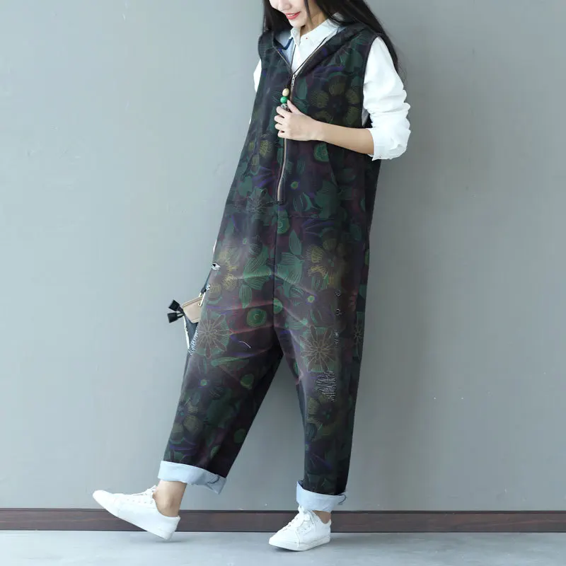 Plus Size Denim Jumpsuit Cotton 2019 Autumn Winter Loose Rompers Womens Casual Print Overalls for Women Jeans Woman New |