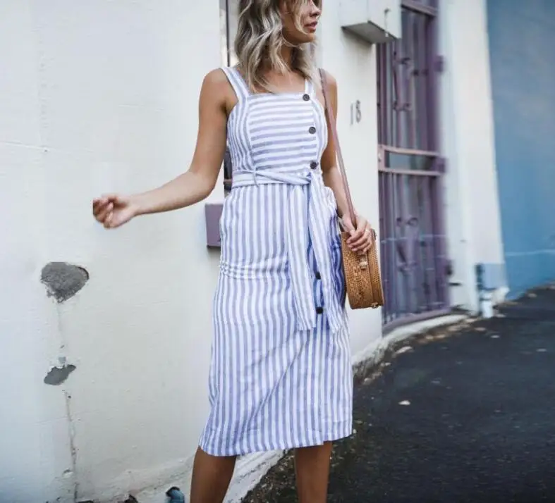 Fashion Button Down Dress Women's Stripe Long Boho Beach Summer Sarafan Vestidos mujer | Женская одежда