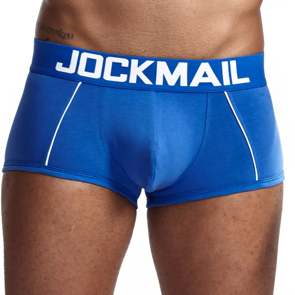 Бренд jockmail Горячая Мужское нижнее белье; трусы-боксеры; Соблазнительные однотонные хлопковые Для мужчин дышащие трусы-боксеры трусы - Цвет: Синий