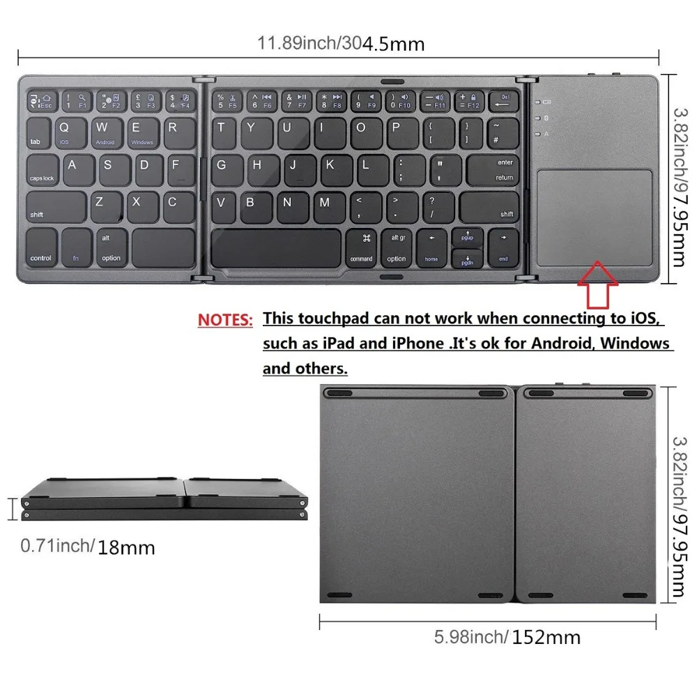 Складная мини клавиатура с сенсорным экраном 3 0 Bluetooth для iPhone iPad Samsung Dex Win iOS