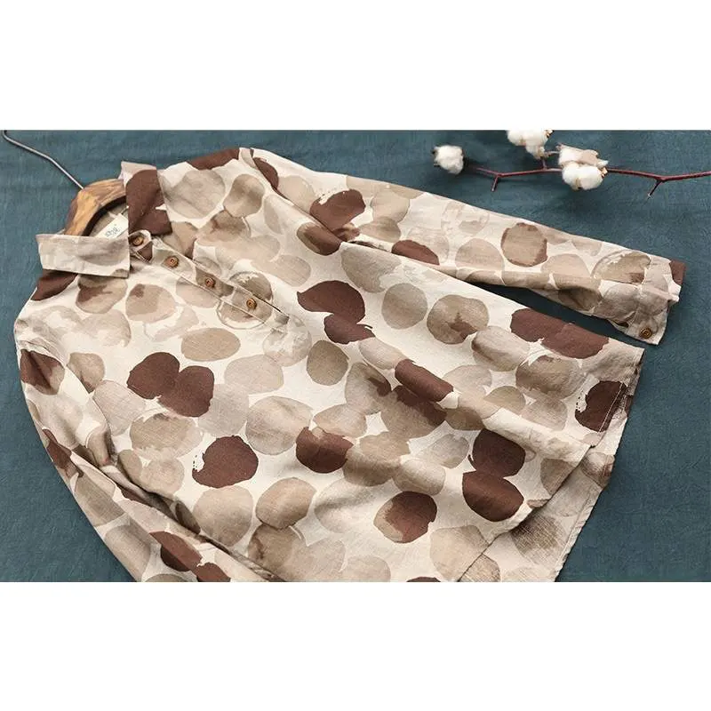 Женская винтажная блузка в горошек Повседневная рубашка из хлопка и льна с