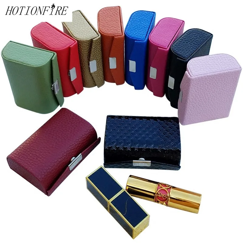 

Портативная коробка для помады, Экологичная кожаная портативная коробка для помады, зеркальный косметический пакет, вмещает две помады