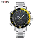 Оригинальные брендовые водонепроницаемые спортивные мужские Цифровые кварцевые часы WEIDE, светодиодные Желтые часы со стальным ремешком, военные наручные часы Relogios