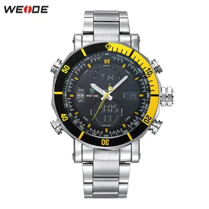 Оригинальные брендовые водонепроницаемые спортивные мужские Цифровые кварцевые часы WEIDE, светодиодные Желтые часы со стальным ремешком, военные наручные часы Relogios