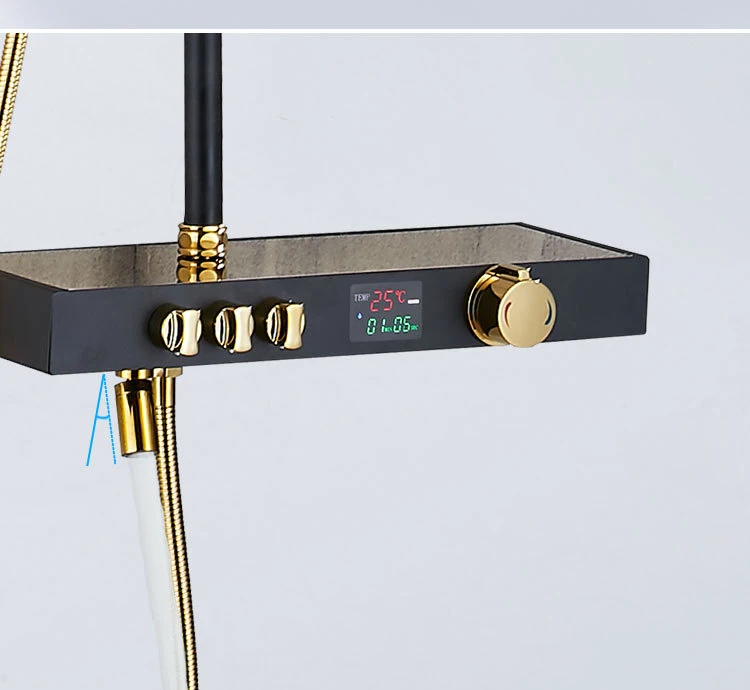 Senducs Interlligent Black Gold Shower Set Rainfall Bathroom Digital High Quality Brass Bathtue Series | Обустройство дома