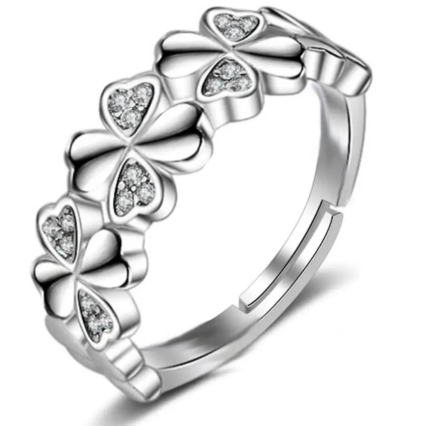 Модное регулируемое кольцо с цирконом в виде клевера|Обручальные кольца| |