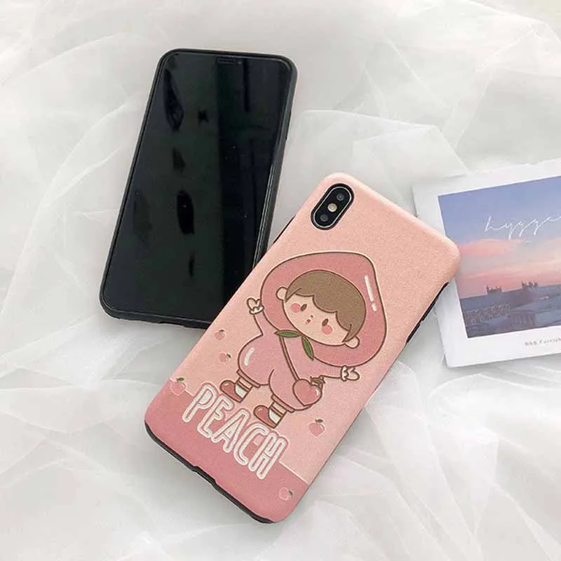 JIBAN Cartoon Peach Girl Phone Case for Apple Iphone XS Max XR X For 6 6s 6plus 7 Plus 8 8plus Back Cover Soft IMD Fundas |