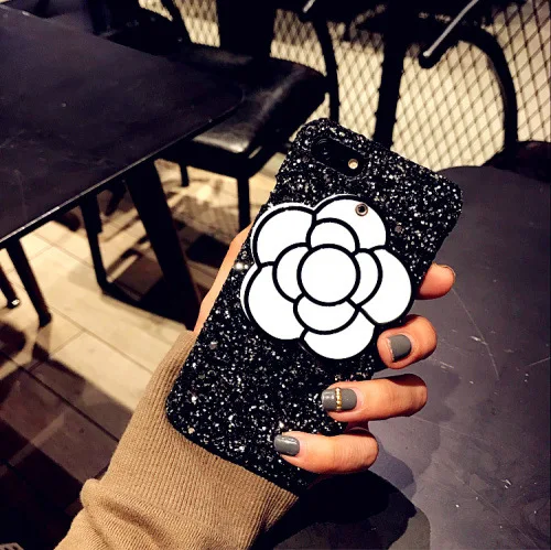 

Aoweziic 2018 New Creativity DIY camellia mirror glitter sequins For iPhoneX XS MAX XR 7 8Plus 6s plus hard shell phone cases