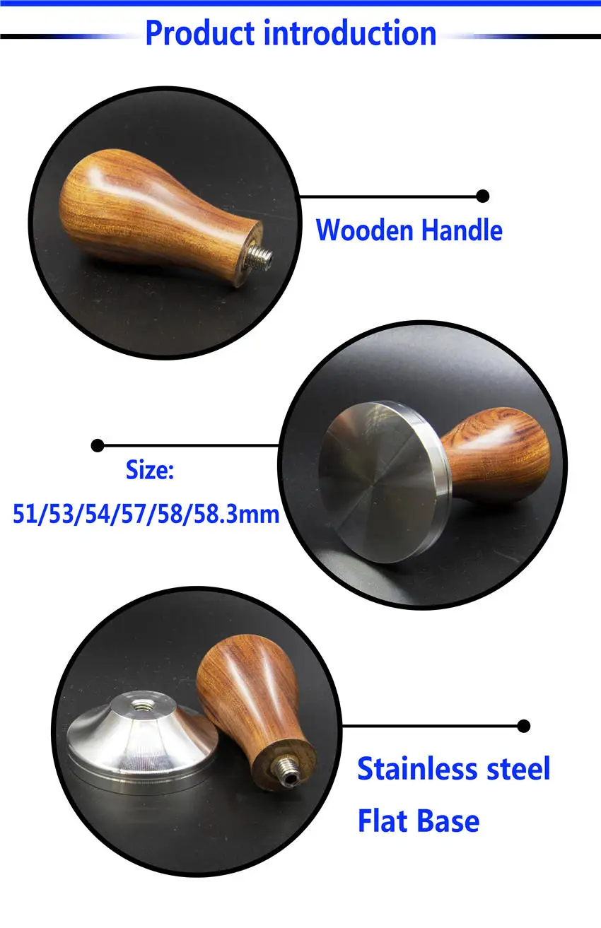 304Stainless Steel Red Sandalwood Handle Tamper 51/53/54/58/58.35mm Coffee Tamper Espresso Powder Coffee Accessories For Barista