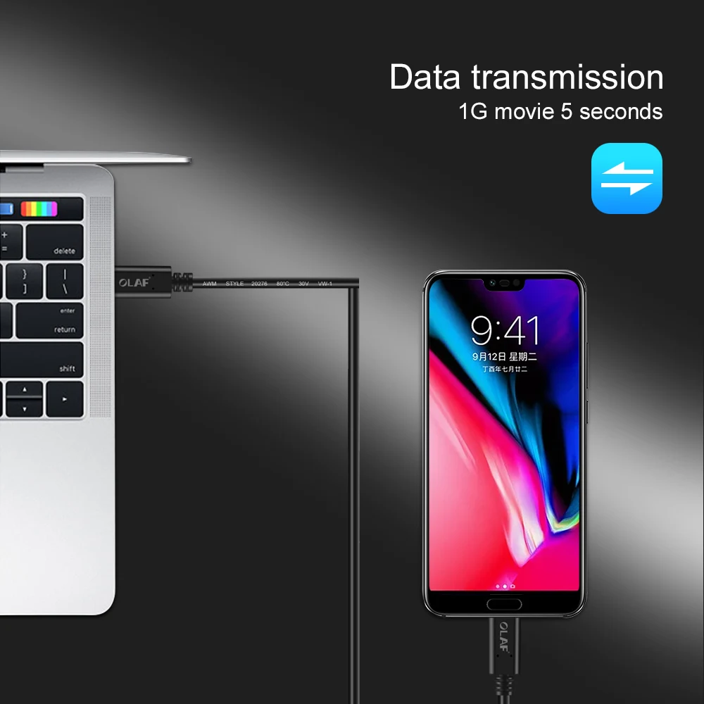 Олаф usb type C к USB C кабель для samsung Galaxy S9 Plus Note 9 поддержка PD 60 Вт QC3.0 3A кабель быстрой зарядки для устройств типа C