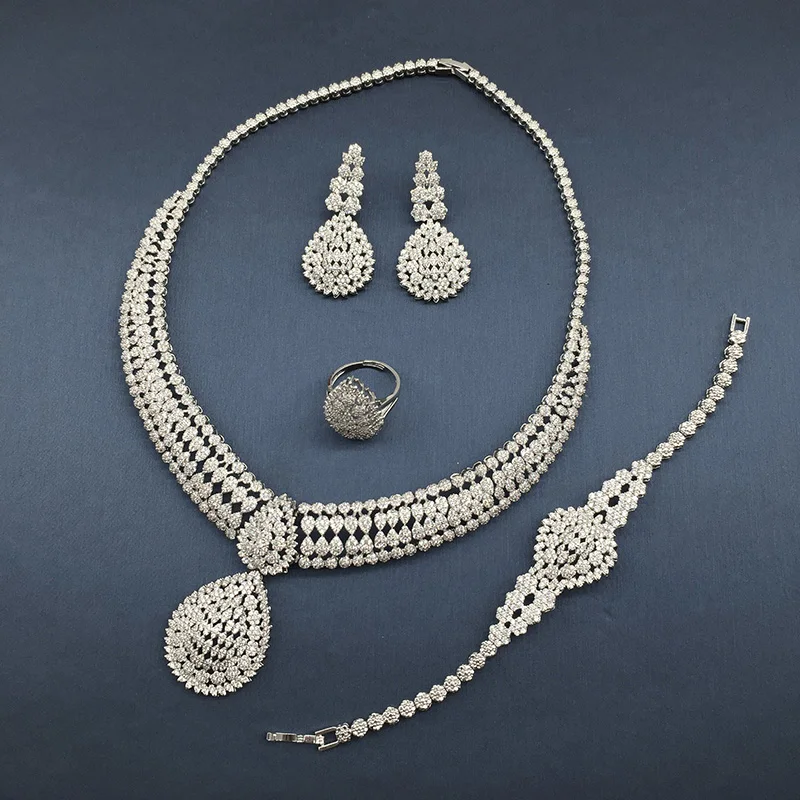 

Nankiya Luxury Brilliant Big Wedding Zirconia Sets Water-drop Shape New Dubai Women Nigerian Jewelry Set Dress Accessories NC599