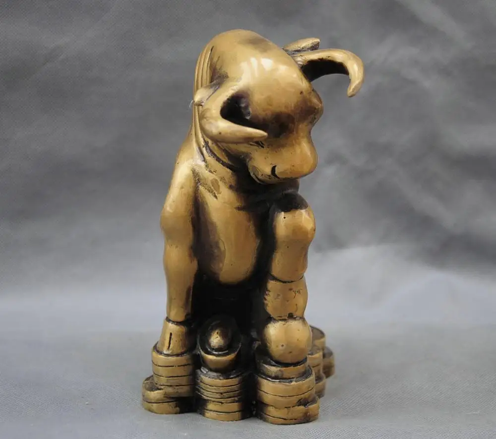 9'' China Fengshui Zodiac Year Bull Carve &quot&quot Word Bronze Statue | Дом и сад
