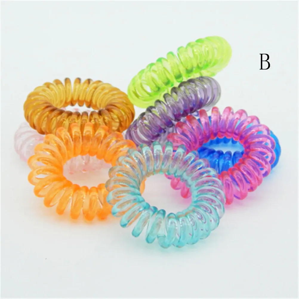 Прозрачный 10PCS Plastic Spring Gum Clear Telephone Wire Elastic Hair Bands For Hair Ties No Crease Coil Hair Tie Ponytail Hair Accessories - Цвет: Прозрачный