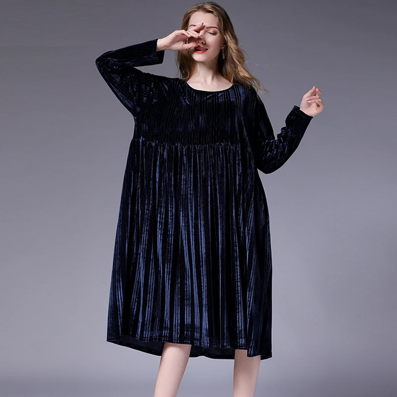Свободные женские бархатные платья новое осеннее повседневное элегантное