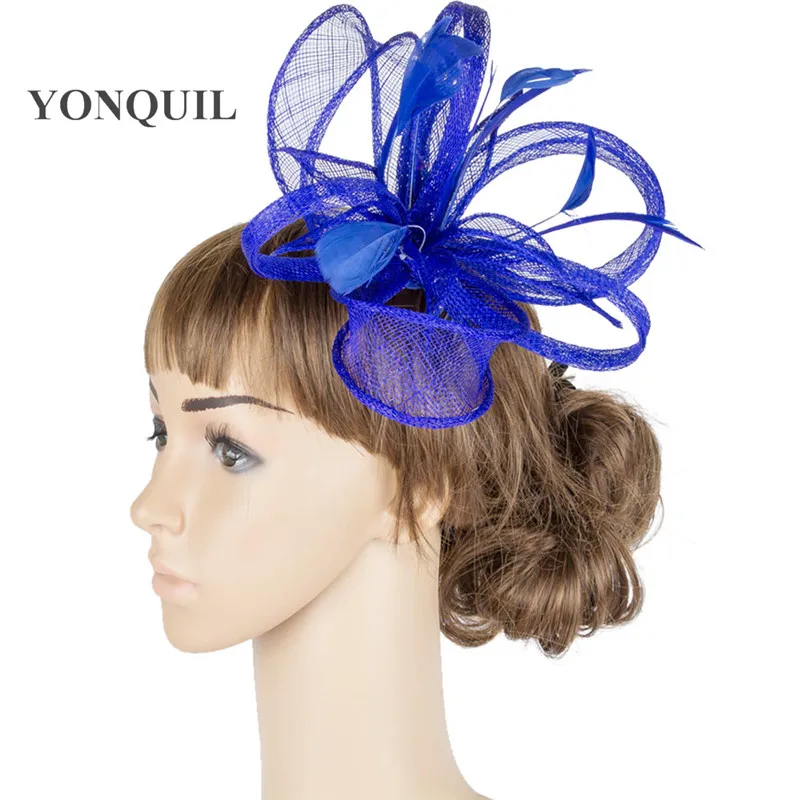 yellow bridal millinery sinamay fascinators hair comb fashion feather accessories popular occasion headwear women party hat |