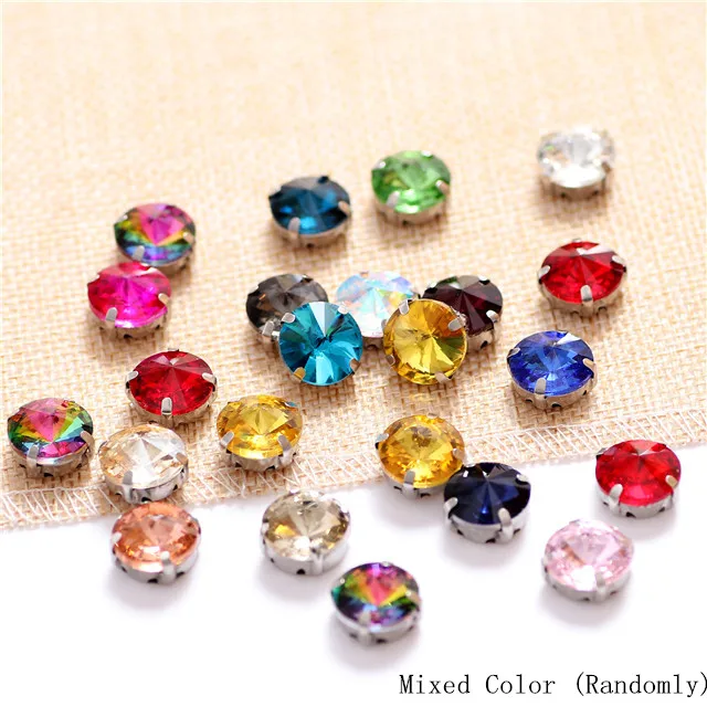 Mix Colors Круглый шить на Стразы с серебряной оправе в виде когтя Изделия из кристаллов, хлопковая ткань для одежды, аксессуары для художественного оформления ногтей, ручная работа - Цвет: Mix Colors