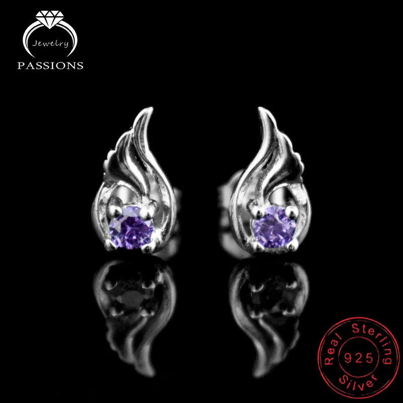Fashion Elegant Angel Wing 925 Sterling Silver Stud Earrings Purple AAA Cubic Zirconia Earings For Women&ampGirl Jewelry Gift | Украшения и