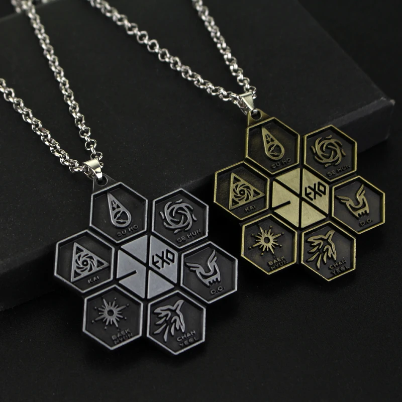 Популярные KPOP звезды ювелирные изделия логотип EXO кулон ожерелье вентилятор Крис