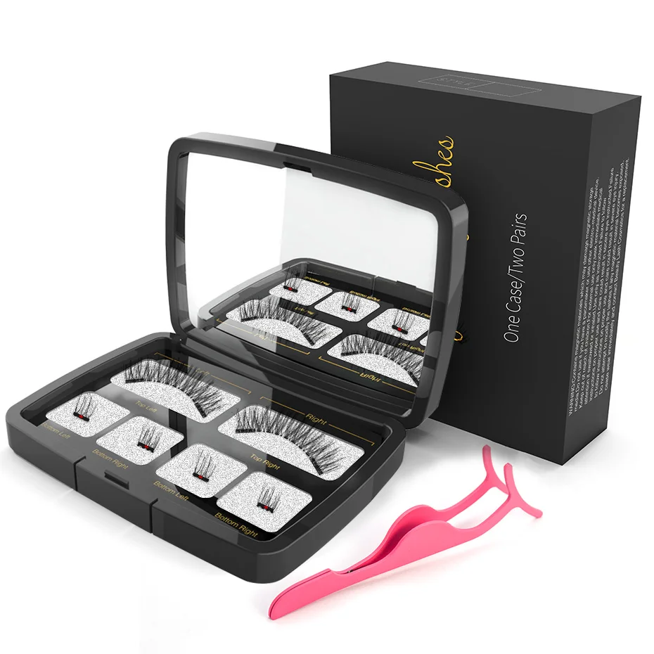 

Genailish MagneticFalse eyelashes 2 Magnets Handmade Wholesale Fake Eyelashes Magnetique Makeup Sets Tweezers For Eye Beauty