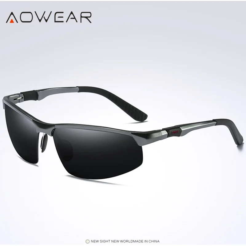 Grey Black Новое поступление, мужские солнцезащитные очки AOWEAR, поляризационные, спортивные, солнцезащитные очки, мужские, UV400, антибликовые, для улицы, для вождения, зеркальные оттенки, для gafas - Цвет линз: Grey Black