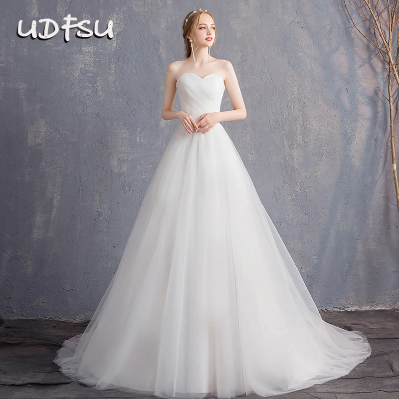 

Женское элегантное свадебное платье с рюшами, свадебное платье с фатиновым шлейфом, свадебное платье без бретелек, свадебное платье от UDFSU