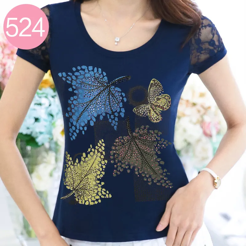 Poleras де Mujer Футболка с принтом Для женщин летние топы, декорированные стразами короткий рукав Футболка размера плюс; женские Вьетнамки Femme футболки для девочек