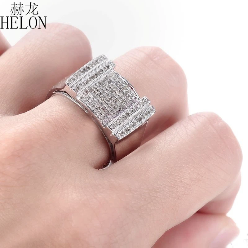 HELON men's ювелирные изделия подарок настоящее серебро 925 проба проложить Установка 0.5ct подлинное натуральное бриллиантовое обручальное кольцо модные вечерние кольца