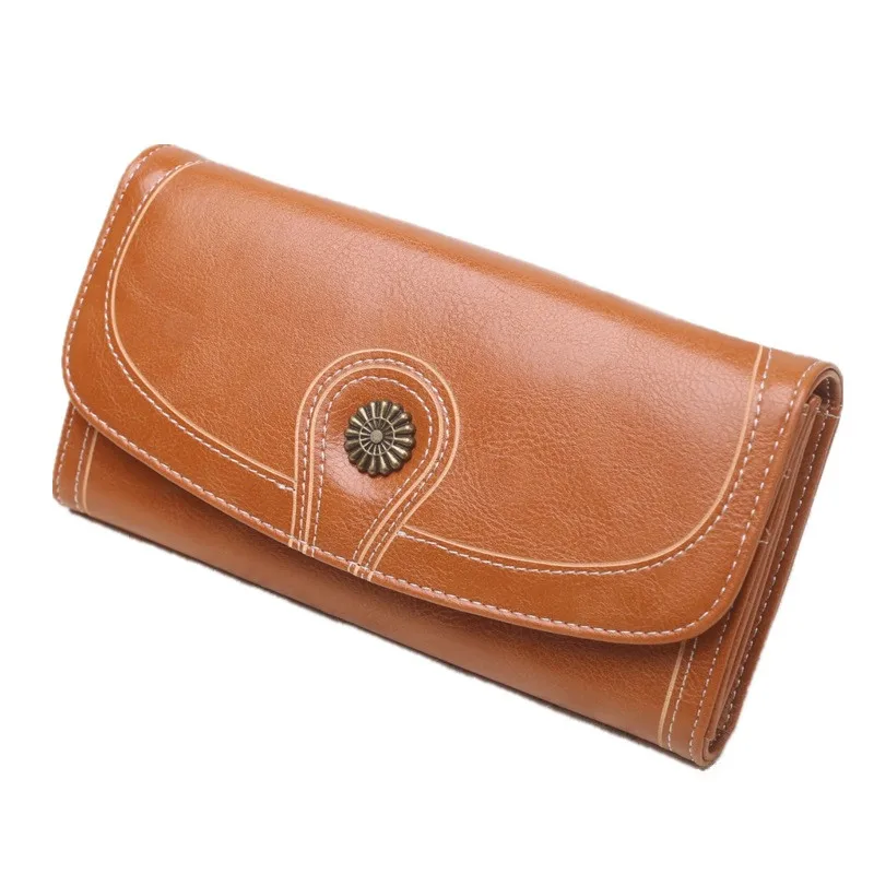 

2019 New Lady Wallet Woman Purse Card Holder Luxury Long Zipper Female Clutch Wallets Purses Oil Wax Leather Phone Pocekt