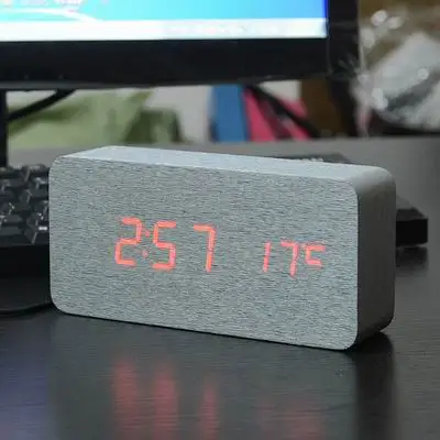 FiBiSonic светодиодный Деревянный Будильник, цифровые часы Despertador настольные часы Saat, reloj Настольный Будильник AAA/USB - Цвет: Sliver Red