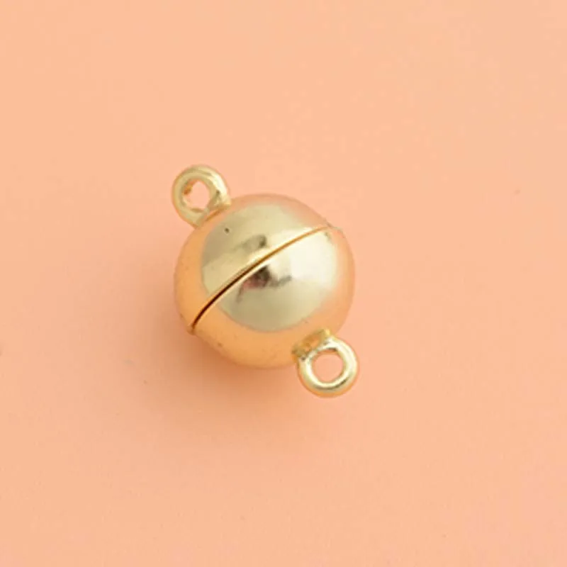 18K Gold Plated Настоящее чистое твердое 925 пробы серебро магнитные застежки для изготовления украшений круглый шар Золотая Пряжка из ожерелья с застежкой и браслета фурнитура - Цвет: 18K Gold Plated