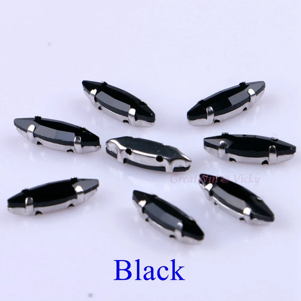 Black 4x15mm 50 шт./упак. стеклянный лошадиный глаз пришить стразы с страз в форме когтя металлическое основание, с пряжкой, с украшением в виде кристаллов Камень Алмаз чехол для одежды - Цвет: Black