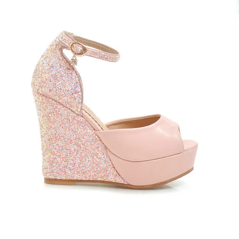 Женская обувь на платформе с открытым носком Новинка лета 2019 Босоножки танкетке