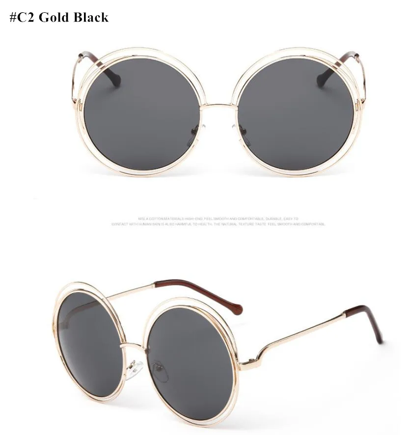 c2 gold black HBK, круглые солнцезащитные очки, золотые, прозрачные, для женщин, большой размер, Ретро стиль, зеркальные, солнцезащитные очки, для девушек, для женщин, Ретро стиль, брендовые, дизайнерские - Цвет линз: c2 gold black