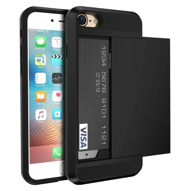 Portable Credit Card Holder Wallet Case For iPhone X XS 7 8 6 6S Plus Hybrid Armor Defender Shockproof Cover 5 5S SE | Мобильные