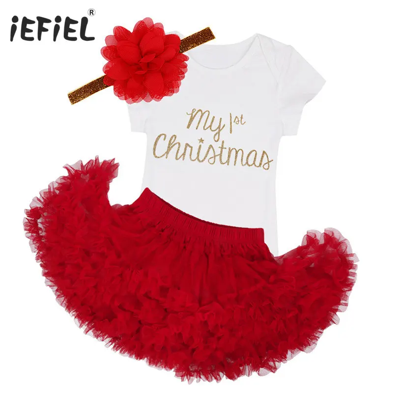 Одежда для новорожденных девочек на первое Рождество комбинезон с юбкой-пачкой