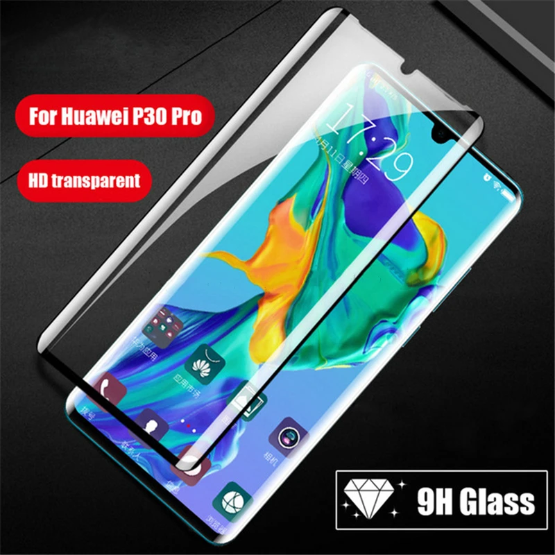 Закаленное стекло 5D с изогнутыми краями для Huawei P30 Pro Защитная пленка экрана 9H