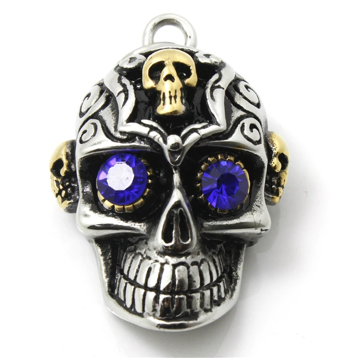 Мужская крутая Золотая фиолетовая черная каменная пламенная подвеска с черепом