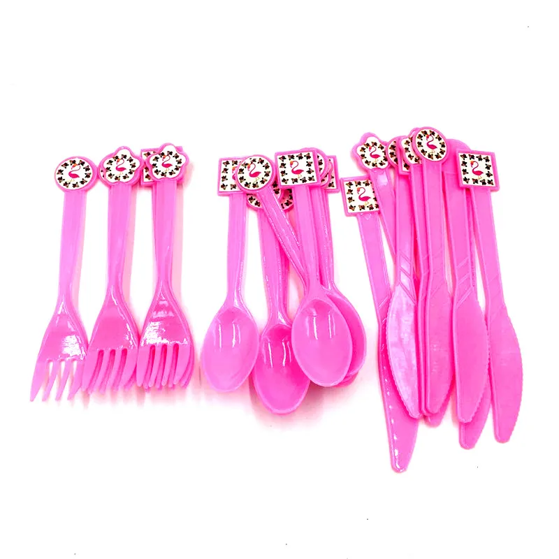 10 шт./лот пластиковые ножи с фламинго вечерние днем рождения вилки для детей