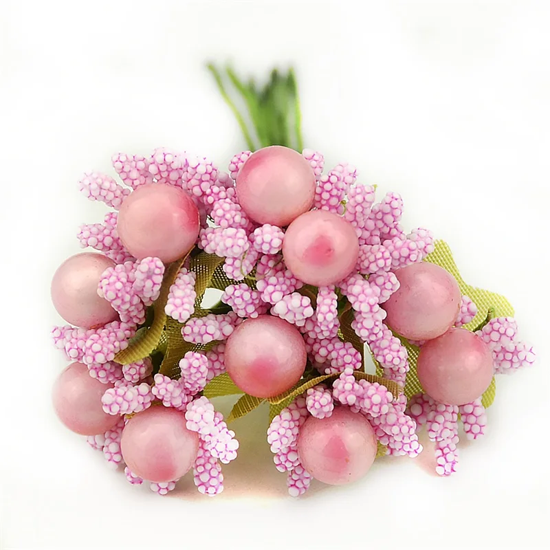 Pink 10 шт. жемчужный ягодный искусственный цветок для свадьбы, украшения дома, сделай сам, венок, скрапбукинг, ремесло, дешевые искусственные цветы из пены - Цвет: Pink