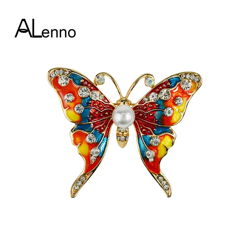ALenno сплав щедрый Эмаль Бабочка булавки и броши для шарфа женщин мужчин Красочные