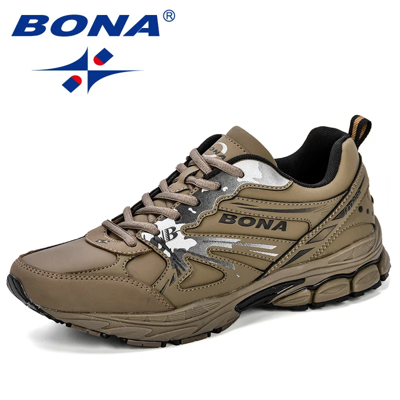 Medium grey black BONA/Новинка; дизайнерская обувь для фитнеса и прогулок; обувь для бега; Мужские дышащие кожаные кроссовки; спортивная обувь; Мужская обувь для бега на открытом воздухе - Цвет: Medium grey black