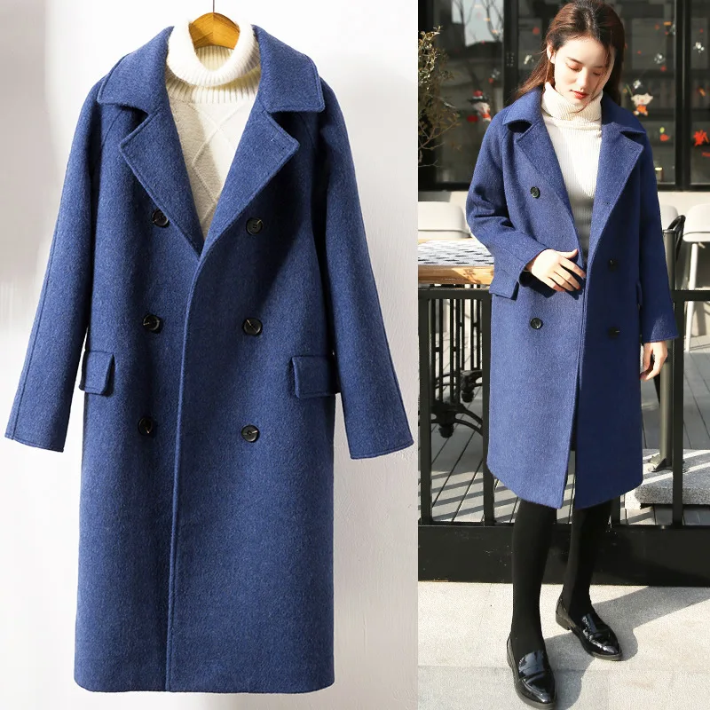 Модное однотонное длинное женское Шерстяное Пальто Офисная Женская зимняя