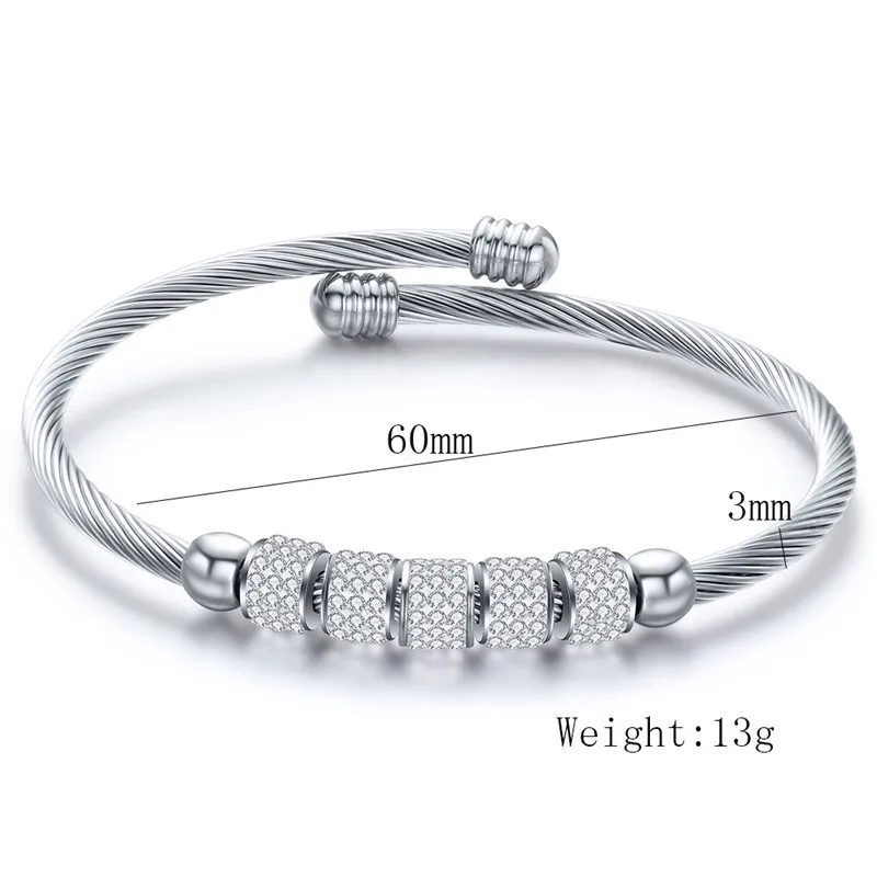 Modyle New Fashion Silver Color Stainless Steel Jewelry Brand White CZ Stone Heart Bracelets bangles for Women Bijoux